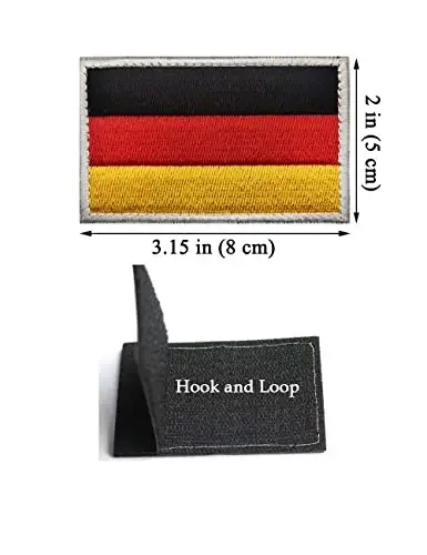 2 PCS AliPlus Germany Flag Patches Embroidered Tactical Military Morale Patch Applique Fastener Hook and Loop(White Border) - 2