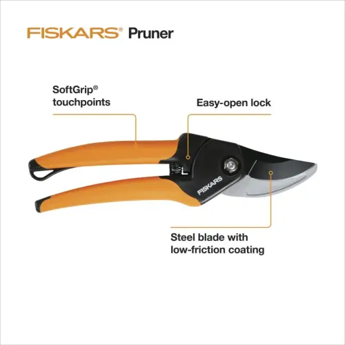 (2 шт.) Секатор Fiskars с обводным лезвием из стали и рукояткой SoftGrip, черный и оранжевый - FISKARS (1)