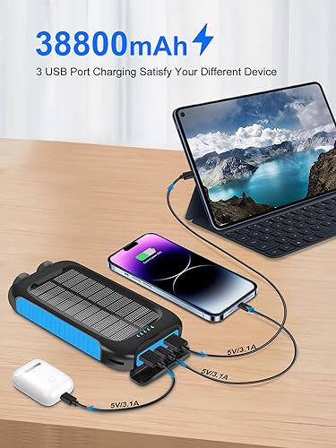 2 шт. Солнечный Power Bank 49800mAh + Портативный солнечный зарядный устройство 38800mAh с портом USB-C/LED фонариком для кемпинга, путешествий, активного отдыха - 5