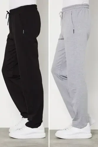 2-сторонние мужские прямые штаны свободного кроя, спортивные штаны премиум-класса, черные - 5