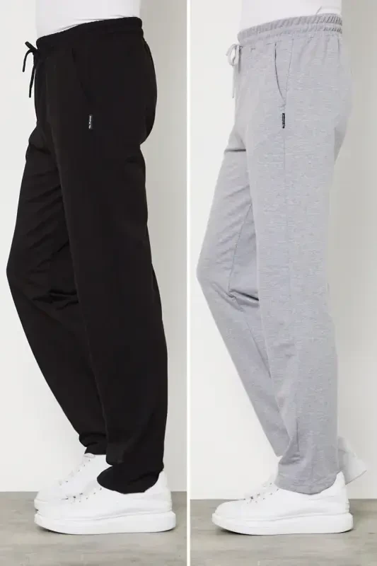 2-сторонние мужские прямые штаны свободного кроя, спортивные штаны премиум-класса, черные - 5