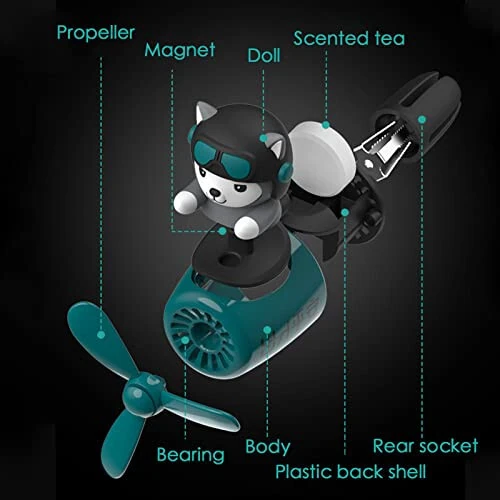 2 штуки ароматизаторов воздуха для автомобиля, милый медведь-пилот диффузор для автомобиля, ароматизаторы для воздуховыпуска с пропеллером, автомобильный парфюм, подходящий для украшения салона автомобиля (собака (A+B)) - 5