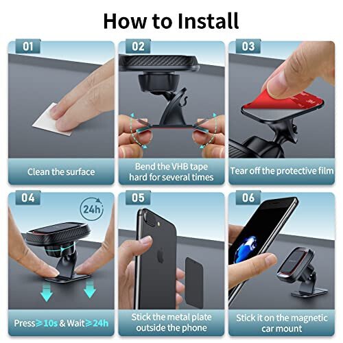 [2 штуки] Магнитный держатель для телефона в автомобиле, APPS2Car [Сверхмощный магнит] Кронштейн для телефона в автомобиле, Магнитный держатель для телефона на приборную панель автомобиля с креплением на прочный клей VHB, Совместим с iPhone, Samsung - 3