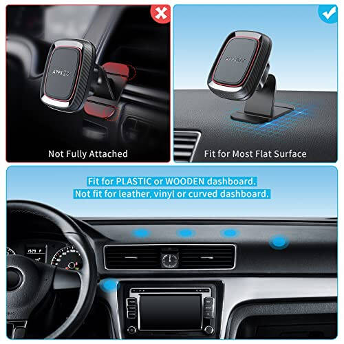 [2 штуки] Магнитный держатель для телефона в автомобиле, APPS2Car [Сверхмощный магнит] Кронштейн для телефона в автомобиле, Магнитный держатель для телефона на приборную панель автомобиля с креплением на прочный клей VHB, Совместим с iPhone, Samsung - 6