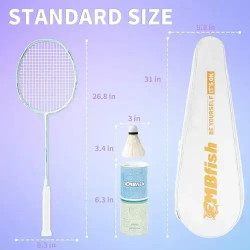 2 ta 5U karbon tolali raketka, 3 ta volanchik, 2 ta raketka ushlash lentasi va 2 ta badminton sumkasi bilan badminton raketkasi to'plami - ochiq havoda o'yinlar va sport zalida o'ynash uchun mukammal - 6