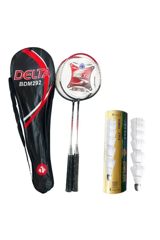 2 ta badminton raketkasi + sumkasi + o'rta tezlikni sevuvchilar uchun 6 ta qo'ziqorin boshli badminton to'pi - aralash1 - DELTA