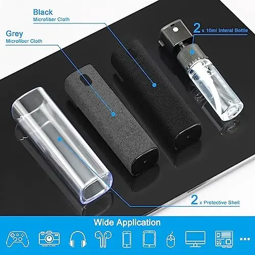 2 ta ekran tozalagich spreyi va noutbuk monitori va avtomobil ekranlari uchun salfetka, mobil telefon, planshet, kompyuter, LCD, ko'zoynak, iPhone, iPad, Mac Pro uchun sensorli ekranli tuman tozalash vositasi - qora va kulrang - WALRFID (1)