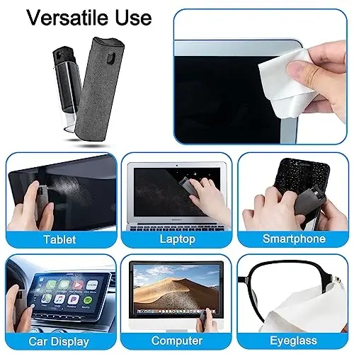 2 ta ekran tozalagich spreyi va noutbuk monitori va avtomobil ekranlari uchun salfetka, mobil telefon, planshet, kompyuter, LCD, ko'zoynak, iPhone, iPad, Mac Pro uchun sensorli ekranli tuman tozalash vositasi - qora va kulrang - 4