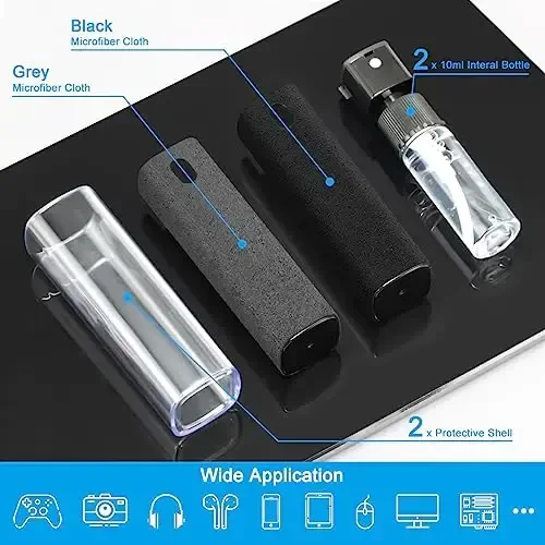 2 ta ekran tozalagich spreyi va noutbuk monitori va avtomobil ekranlari uchun salfetka, mobil telefon, planshet, kompyuter, LCD, ko'zoynak, iPhone, iPad, Mac Pro uchun sensorli ekranli tuman tozalash vositasi - qora va kulrang - 2