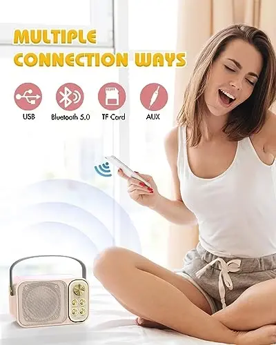 2 ta simsiz mikrofonli bolalar uchun mini karaoke mashinasi, ko'chma Bluetooth karnay, har qanday joyda qo'shiq kuylash uchun bolalar karaoke mashinasi, qizlar uchun, Partiya, tug'ilgan kun, oilaviy uchrashuvlar uchun ideal - 5