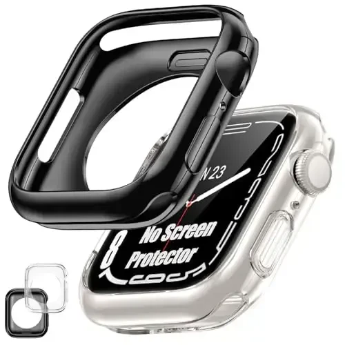 [2 ta to'plam] Apple Watch Series SE2 SE 6 5 4 44mm uchun Goton bamper korpusi, Ultra yupqa yumshoq TPU zarba qarshi korpus qopqog'i bamper himoyachi iWatch aksessuarlari uchun (ekran himoyachi yo'q) 44mm Shaffof + Qora - 5