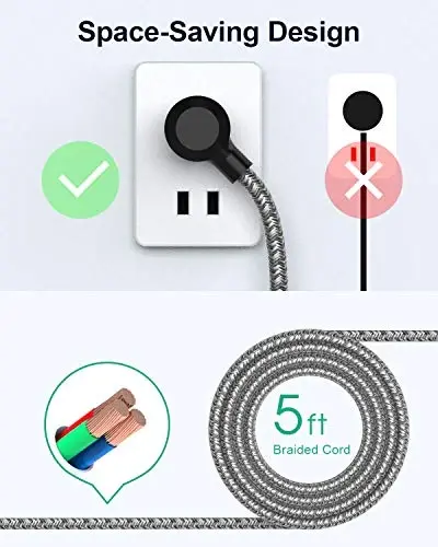 2 ta To'plam Surge Protector Quvvat Chiziği, 6 Ta Chiqish, 2 Ta USB Port, 5 Fut Uzunlikdagi Og'ir Vazifali To'qilgan Uzaytirgich Simlari, Tekis Shtekker, 900 Joule, 15A Avtomatik Qalqon, Devorga O'rnatish, Uy va Ofis Uchun, ETL Ro'yxatga Olingan - MIFASO