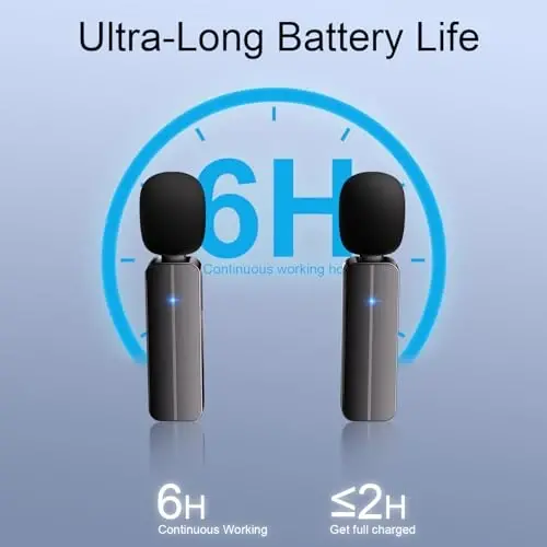 2 ta Wireless Mini Lavalier Yاقة Mikrofoni iPhone, Android Telefonlar (2 birida 1 ta) - 80 fut Simsiz Ikki tomonlama mikrafonlar shovqinni kamaytiruvchi xususiyatli 5 soat Ish vaqti Video yozuvlari, Vlog, YouTube, Suhbat - 5