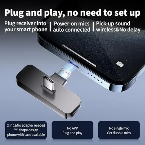 2 ta Wireless Mini Lavalier Yاقة Mikrofoni iPhone, Android Telefonlar (2 birida 1 ta) - 80 fut Simsiz Ikki tomonlama mikrafonlar shovqinni kamaytiruvchi xususiyatli 5 soat Ish vaqti Video yozuvlari, Vlog, YouTube, Suhbat - 2