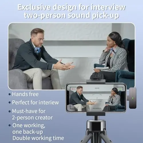 2 ta Wireless Mini Lavalier Yاقة Mikrofoni iPhone, Android Telefonlar (2 birida 1 ta) - 80 fut Simsiz Ikki tomonlama mikrafonlar shovqinni kamaytiruvchi xususiyatli 5 soat Ish vaqti Video yozuvlari, Vlog, YouTube, Suhbat - 3