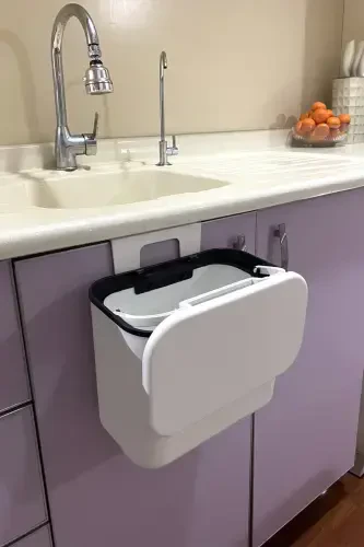 2 tadan iborat idish-tovoqlar to'plami Vailo va 8 litrli oshxona usti va shkafga osilgan axlat qutisi Oq oshxona to'plami-Oq - 4