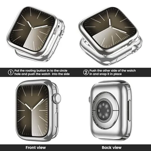 [2 ta'r] Goton bamper korpusi Apple Watch Series SE2 SE 6 5 4 44 mm uchun, Ultra ingichka yumshoq TPU zarbga chidamli korpus qopqog'i bamper himoyachisi iWatch aksessuarlari uchun (ekran himoyachisi yo'q) 44 mm Kumush + Kumush - MODAZONE