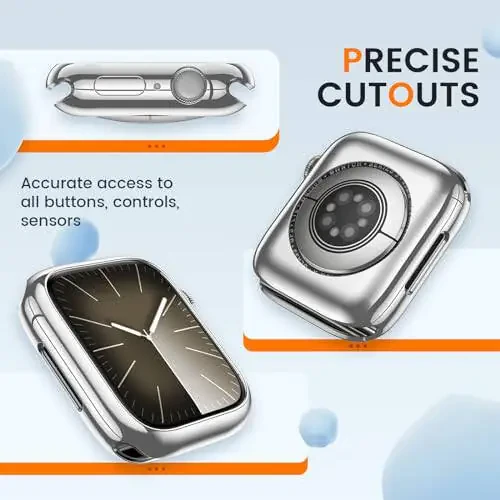 [2 ta'r] Goton bamper korpusi Apple Watch Series SE2 SE 6 5 4 44 mm uchun, Ultra ingichka yumshoq TPU zarbga chidamli korpus qopqog'i bamper himoyachisi iWatch aksessuarlari uchun (ekran himoyachisi yo'q) 44 mm Kumush + Kumush - 3