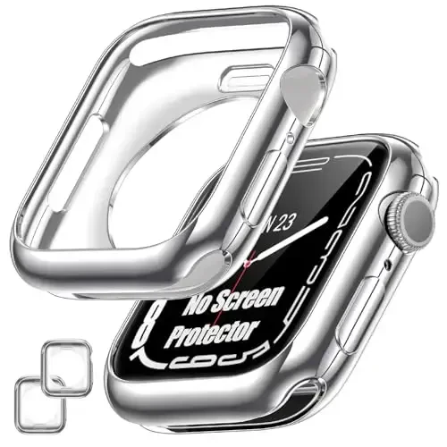 [2 ta'r] Goton bamper korpusi Apple Watch Series SE2 SE 6 5 4 44 mm uchun, Ultra ingichka yumshoq TPU zarbga chidamli korpus qopqog'i bamper himoyachisi iWatch aksessuarlari uchun (ekran himoyachisi yo'q) 44 mm Kumush + Kumush - 5