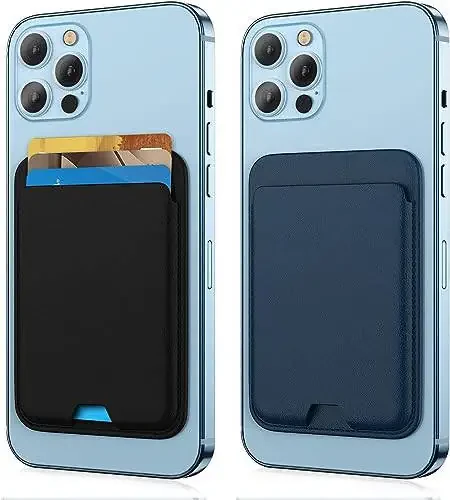 [2 taʼrif] MagSafe hamyon uchun mos keladigan magnit hamyon kartasi tutqichi, iPhone 15 Pro Max/15 Pro/15/15 Plus/iPhone 14 modeli uchun, iPhone 15 14 13 12 Pro Max Plus Mini uchun MagSafe hamyon, Yarim tunda va ko‘k - 1