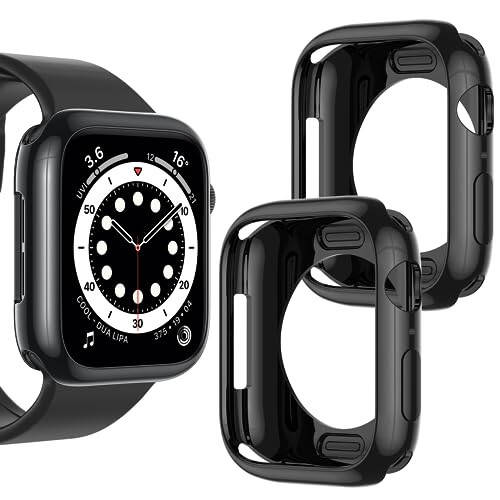 [2 ta'rifdagi to'plam] Apple Watch Series SE2 SE 6 5 4 44mm uchun Goton bamper korpus, Ultra yupqa yumshoq TPU zarbadan himoya qiluvchi korpus qopqog'i iWatch aksessuarlari uchun bamper himoyachi (ekran himoyachisi yo'q) 44mm Qora+Qora - 2