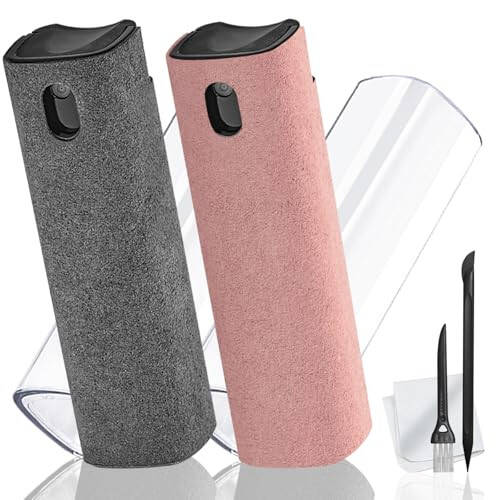 2 ta'rifli Ekran tozalagich spreyi va artish to'plami, noutbuk monitori va avtomobil ekranlari uchun, telefon sensorli ekraniga tuman tozalash to'plami, mobil telefon, planshet, PC, kompyuter, LCD, ko'zoynak, iPhone, iPad, Mac Pro - kulrang va pushti - 2