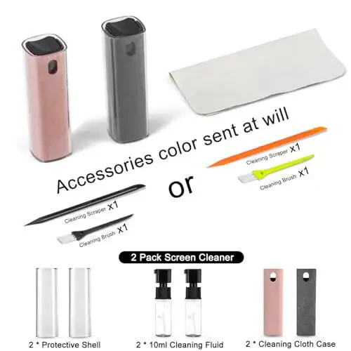 2 ta'rifli Ekran tozalagich spreyi va artish to'plami, noutbuk monitori va avtomobil ekranlari uchun, telefon sensorli ekraniga tuman tozalash to'plami, mobil telefon, planshet, PC, kompyuter, LCD, ko'zoynak, iPhone, iPad, Mac Pro - kulrang va pushti - 1