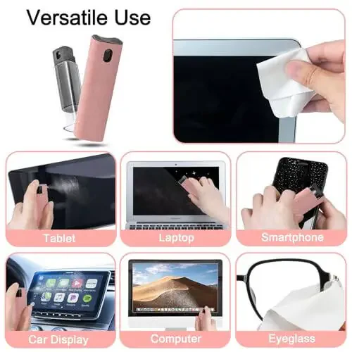 2 ta'rifli Ekran tozalagich spreyi va artish to'plami, noutbuk monitori va avtomobil ekranlari uchun, telefon sensorli ekraniga tuman tozalash to'plami, mobil telefon, planshet, PC, kompyuter, LCD, ko'zoynak, iPhone, iPad, Mac Pro - kulrang va pushti - 5