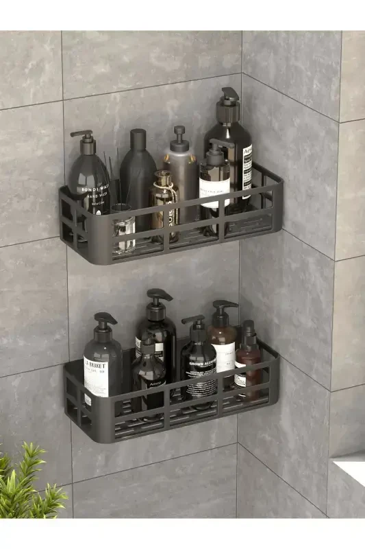2-Tier Adhesive Bathroom Shelf Shampoo Soap Holder Set - 2