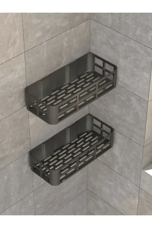 2-Tier Adhesive Bathroom Shelf Shampoo Soap Holder Set - 4