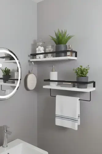 2-Tier Bathroom Shelf Towel Rack Decorative Bathroom Organizer Multipurpose Soap Dish Rack-White - 1