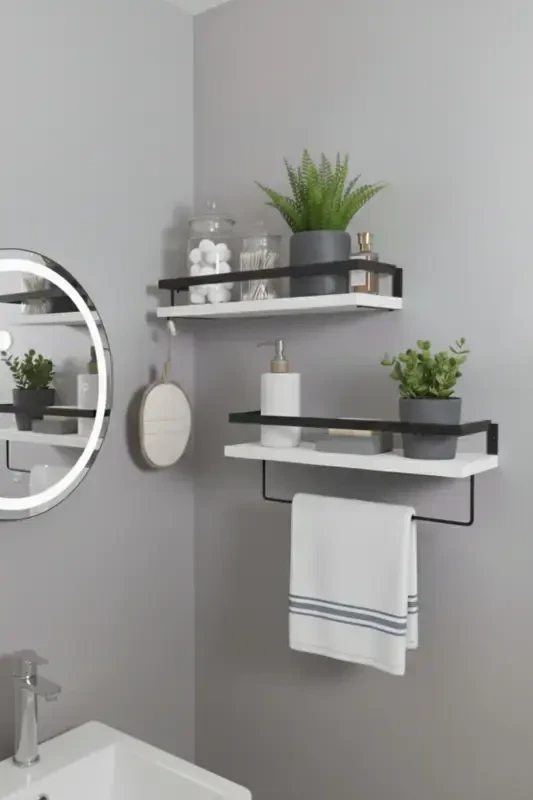 2-Tier Bathroom Shelf Towel Rack Decorative Bathroom Organizer Multipurpose Soap Dish Rack-White - 1
