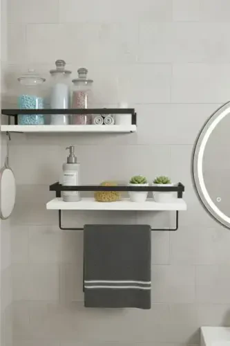 2-Tier Bathroom Shelf Towel Rack Decorative Bathroom Organizer Multipurpose Soap Dish Rack-White - MILONSA (1)