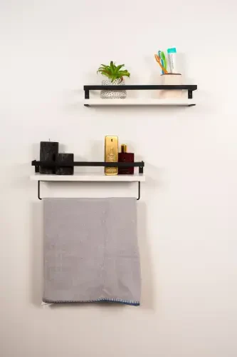 2-Tier Bathroom Shelf Towel Rack Decorative Bathroom Organizer Multipurpose Soap Dish Rack-White - 4