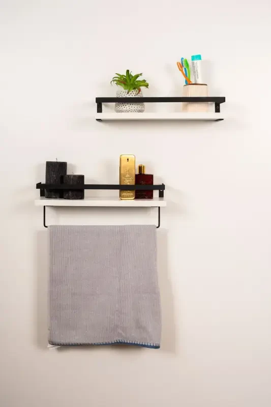 2-Tier Bathroom Shelf Towel Rack Decorative Bathroom Organizer Multipurpose Soap Dish Rack-White - 4