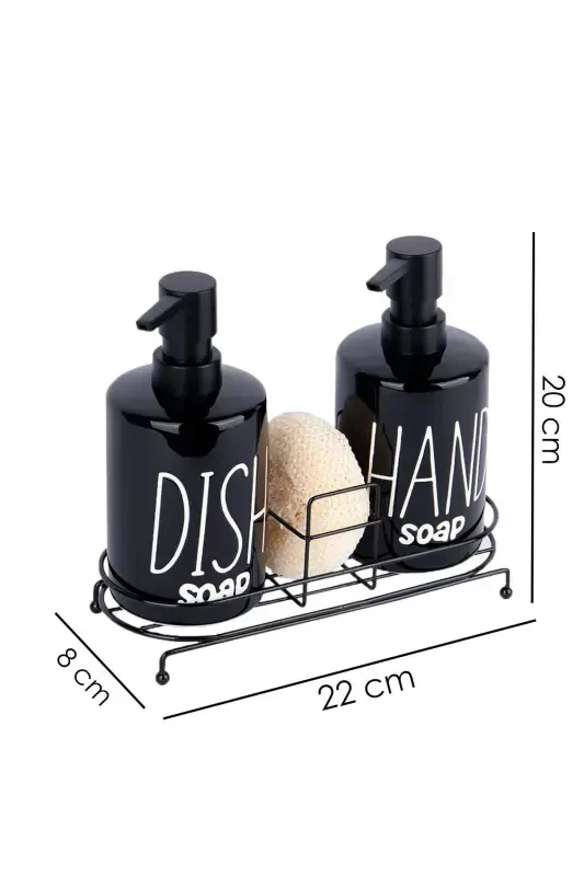 2-Tier Metal Stand Liquid Soap Dispenser with Sponge Kitchen and Bathroom Set, Hand and Dish Phenomenon Set 500 ML-Black - 2