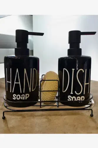 2-Tier Metal Stand Liquid Soap Dispenser with Sponge Kitchen and Bathroom Set, Hand and Dish Phenomenon Set 500 ML-Black - 3