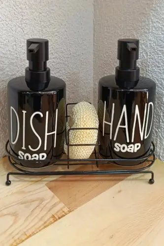 2-Tier Metal Stand Liquid Soap Dispenser with Sponge Kitchen&Bathroom Set, Hand and Dish Phenomenon Set 500 ML-Black - 4