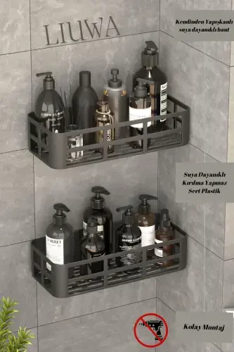 2-Tier Organizer Adhesive Bathroom Shelf, Shampoo, Soap, Shower Gel (PR) - 3