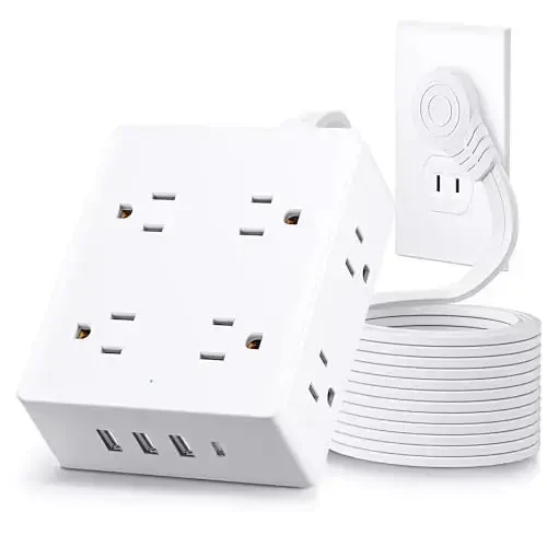 2 Prong Flat Extension Cord 10 FT, Olcorife 2 Prong to 3 Prong Outlet Adapter, Flat Plug Power Strip with 8 Outlets 4 USB Ports(1 USB C), 2000J Surge Protector, US to Japan Plug Adapter 