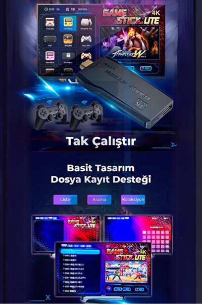 2 Tugmali Simsiz 2.4G Retro O'yinlar 4k Game Stick 10 000 O'yin Atari M8 - 3