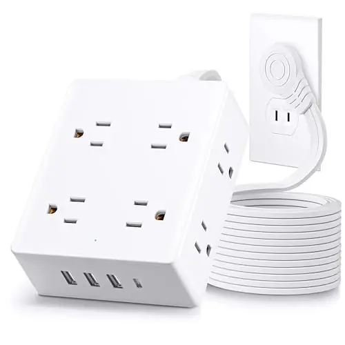 2 Uçlu Düz Fişli Uzatma Kablosu, Olcorife 2 Uçlu - 3 Uçlu Priz Adaptörü, 8 Çıkışlı 4 USB Portlu (1 USB C) 5 FT Düz Uzatma Kablosu, 2000J Aşırı Gerilim Koruyucu, ABD - Japonya Fiş Adaptörü - 1