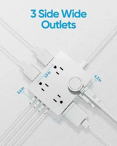 2 Uçlu Düz Fişli Uzatma Kablosu, Olcorife 2 Uçlu - 3 Uçlu Priz Adaptörü, 8 Çıkışlı 4 USB Portlu (1 USB C) 5 FT Düz Uzatma Kablosu, 2000J Aşırı Gerilim Koruyucu, ABD - Japonya Fiş Adaptörü - 6