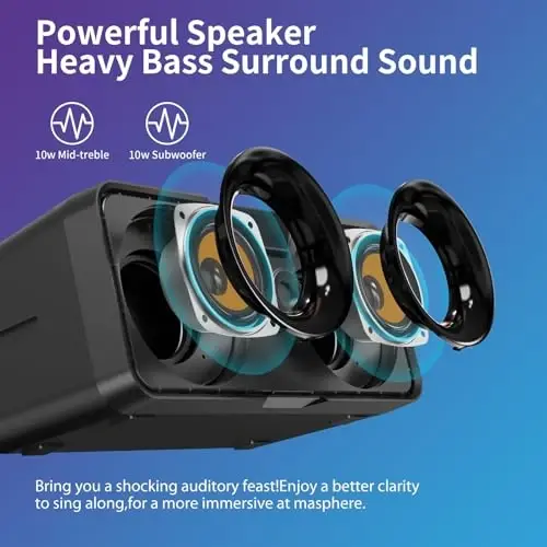 Karaoke Machine for Adults and Kids with 2 UHF Wireless Microphones,Portable Bluetooth Speaker PA Speaker System with LED Party Lights for Home Party, Picnic,Car,Outdoor/Indoor/Birthday Gifts - 5