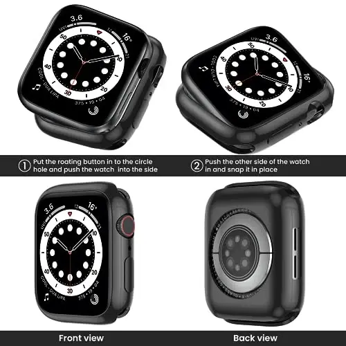 2 упаковки Goton Bumper Case для Apple Watch Series SE2 SE 6 5 4 40 мм. Ультратонкий, мягкий TPU, ударопрочный чехол-бампер для аксессуаров iWatch. (Защитная пленка для экрана не включена) 40 мм Черный + Черный - 3