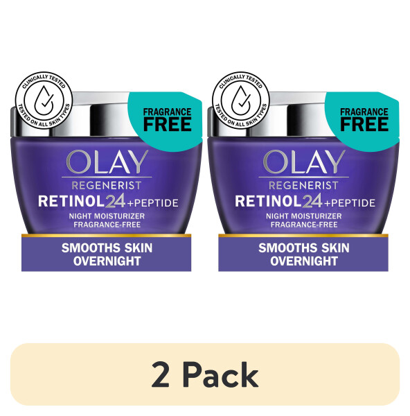 (2 упаковки) Olay Face Moisturizer Retinol 24 Ночной крем, Regenerist, Бесцветный лицевой увлажняющий крем, 1,7 унции - 1