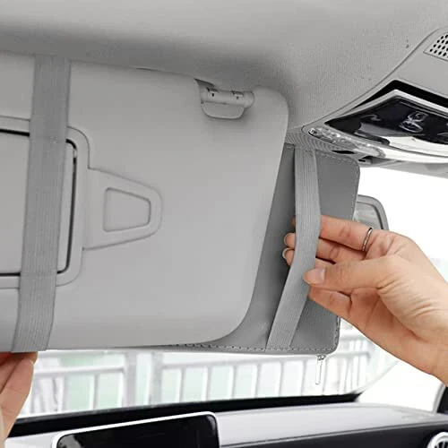 2 Packs Gray Car Sun Visor Organizer, Sunglasses Holders for Car Sun Visor, PU Leather, Auto Interior Accessories Storage Travel Document Holder with Multi Pocket - 3