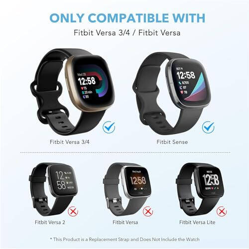 2 упаковки совместимых с Fitbit Sense/Fitbit Sense 2 / Fitbit Versa 3 / Fitbit Versa 4 браслетов, мягкие спортивные водонепроницаемые заменяемые браслеты для женщин и мужчин - 3