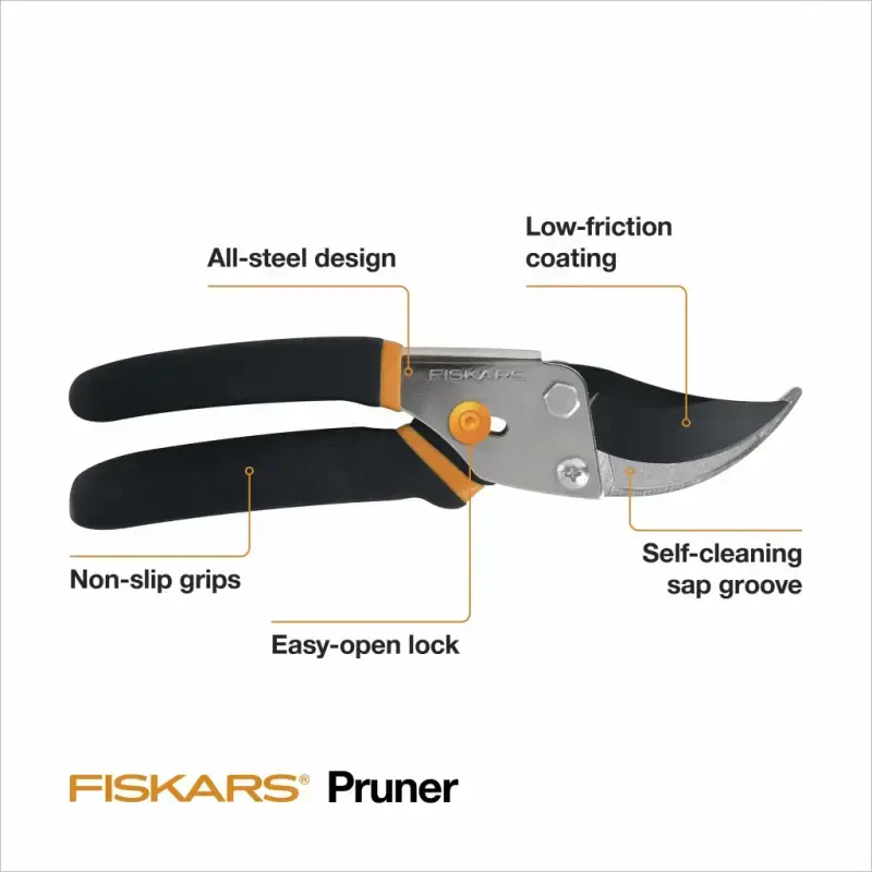 (2 pack) Fiskars Traditional Bypass Pruner, Steel Blade and Non-Slip Handle ,5/8