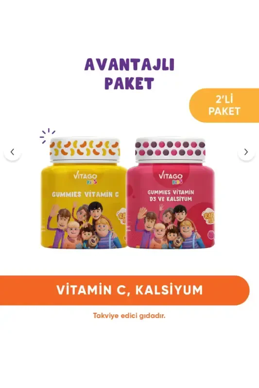 2-упаковочный набор жевательных витаминов Vitago Kids Vitamin C+D3 Calcium - VITAGO